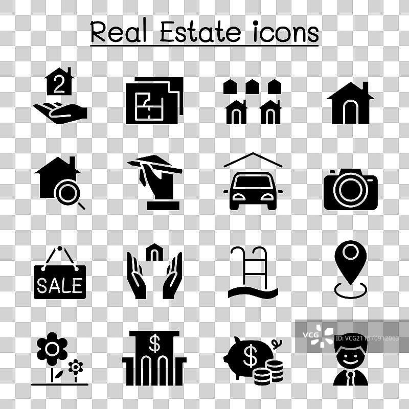房地产图标集，采用图形风格图片素材