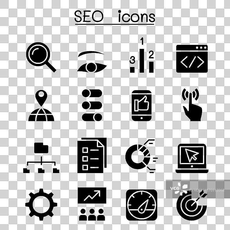 搜索引擎优化和优化图标集（字形风格）图片素材