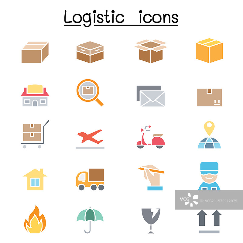 平面风格的运输物流和配送图标集图片素材
