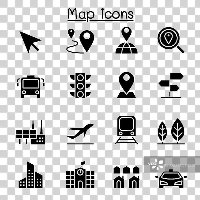 地图和符号图标集，采用图形风格图片素材