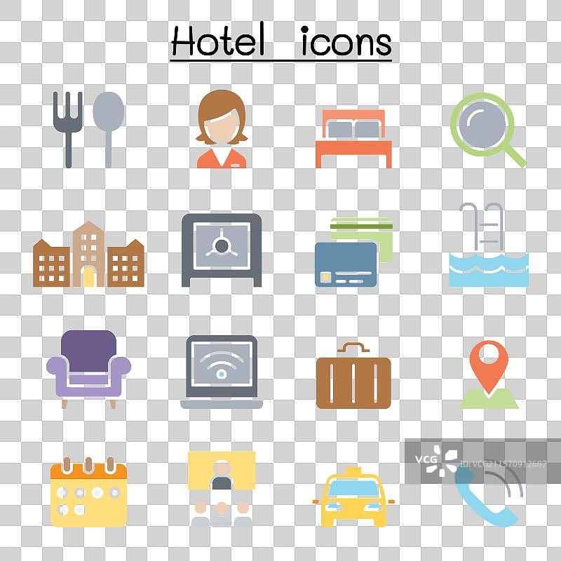 平面色彩风格的酒店图标集图片素材