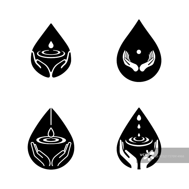 水滴标志与手部图标组合集图片素材