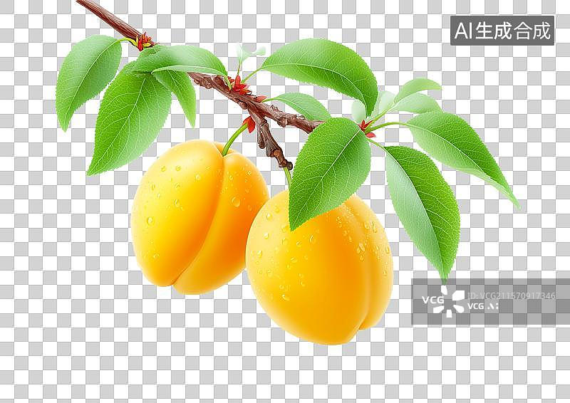 【AI数字艺术】【免抠png素材】3D卡通树枝上的杏子图片素材