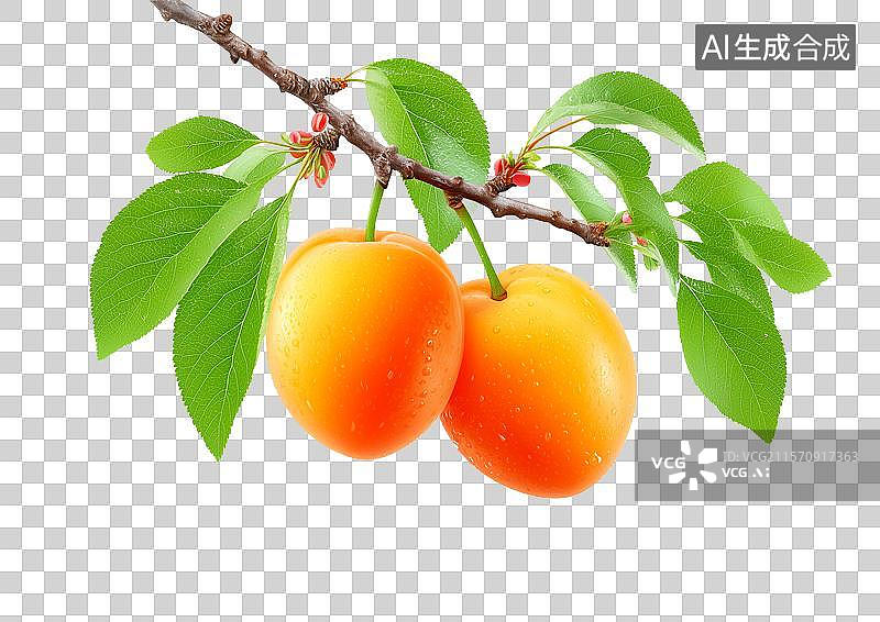 【AI数字艺术】【免抠png素材】3D卡通树枝上的杏子图片素材