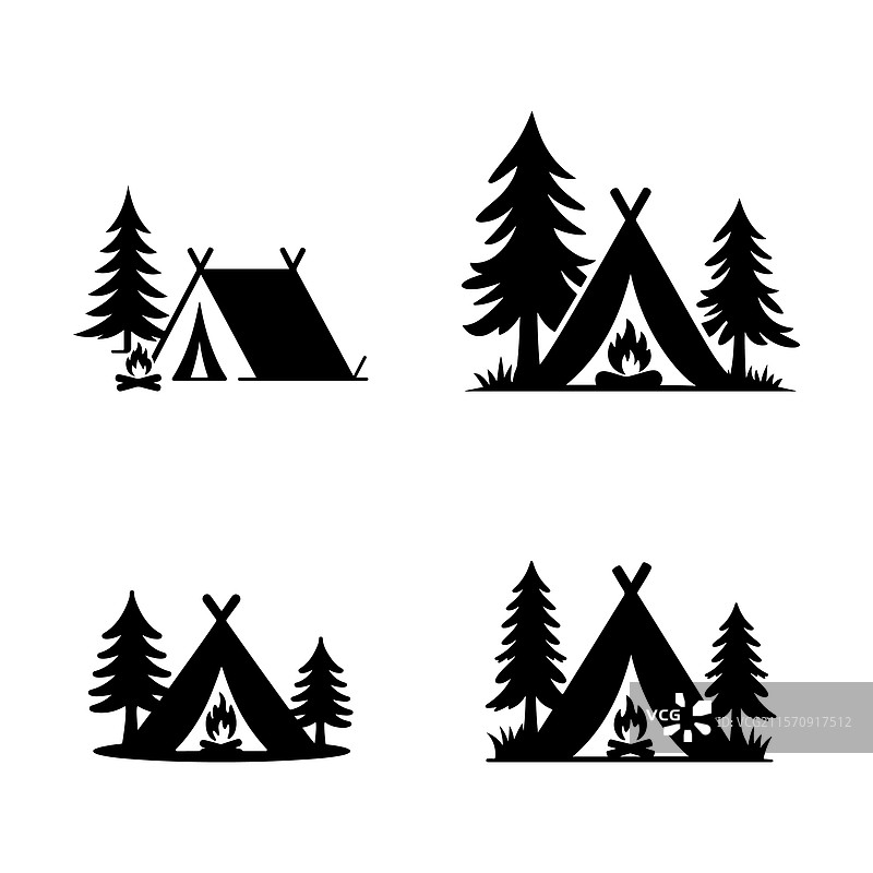 帐篷剪影图标集图片素材