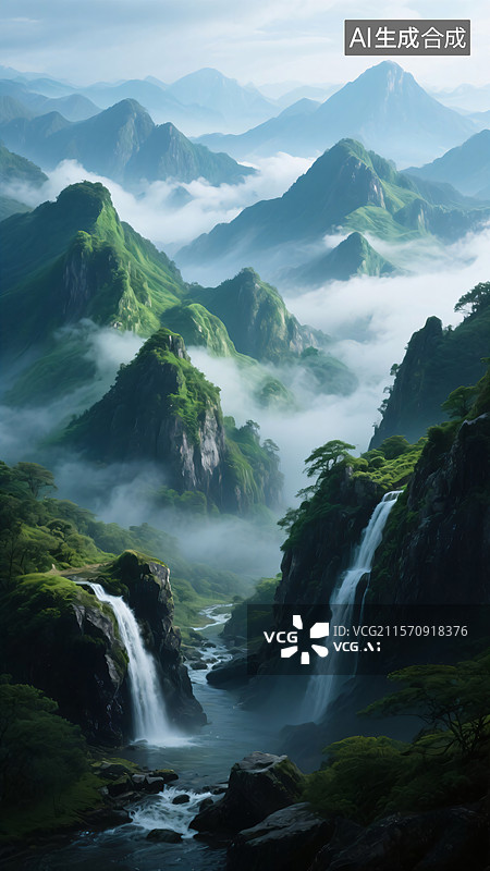 【AI数字艺术】神秘山水仙境图片素材