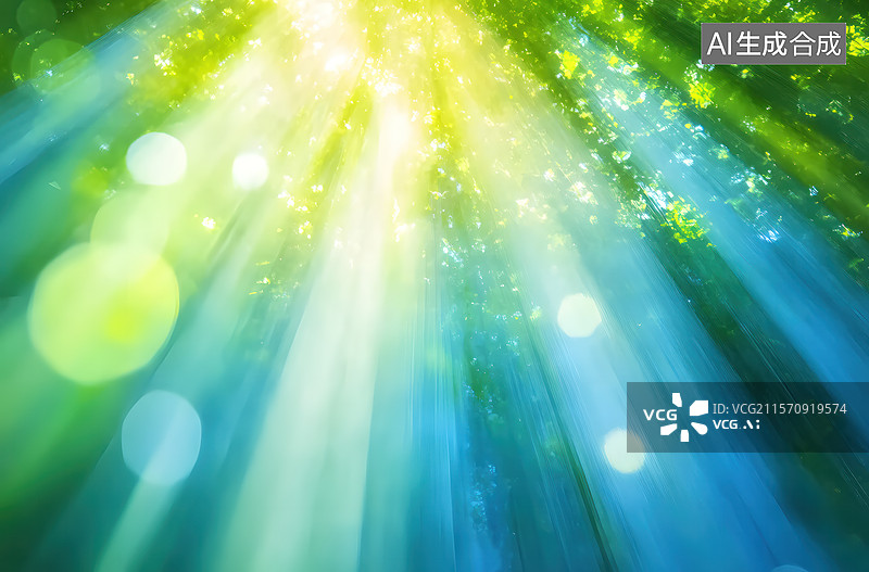 【AI数字艺术】阳光穿透森林的诗意图片素材