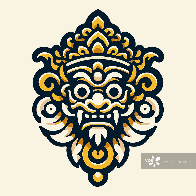 金色巴厘岛装饰性巴龙面具部落艺术图片素材