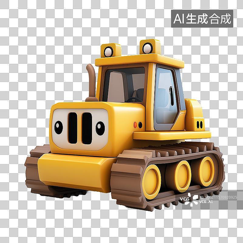 【AI数字艺术】卡通风格的黄色履带式推土机图片素材
