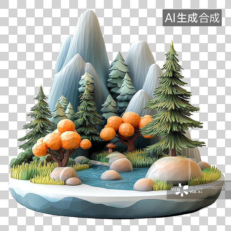 【AI数字艺术】卡通风格的山林景观图片素材