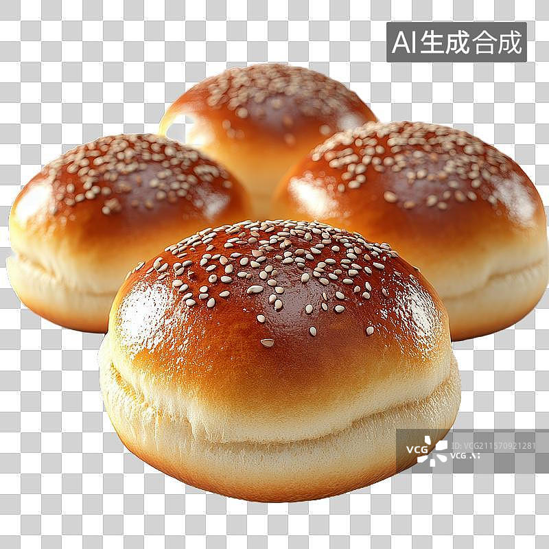 【AI数字艺术】四个带芝麻的面包图片素材