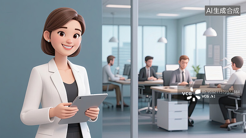 【AI数字艺术】白色西装，职场，女性，微笑，插画图片素材