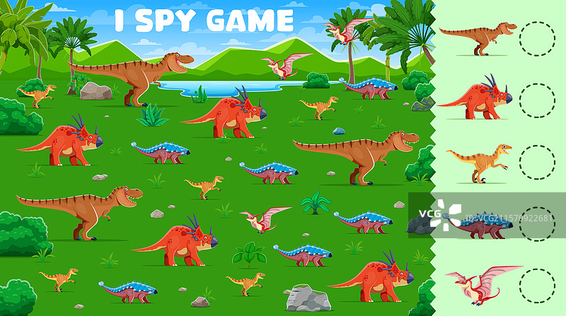 史前恐龙儿童“我发现”游戏工作表图片素材