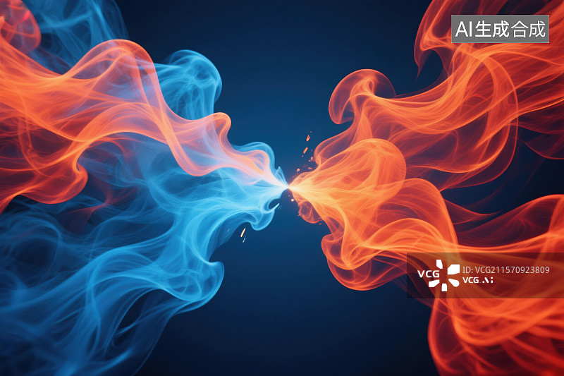 【AI数字艺术】红蓝交融：抽象烟雾的色彩碰撞图片素材