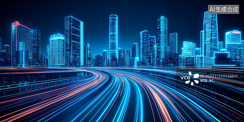 【AI数字艺术】未来科技感智慧城市高速路景图片素材