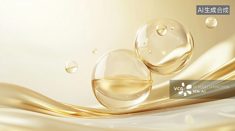 【AI数字艺术】白金渐变玻璃台上金球图片素材