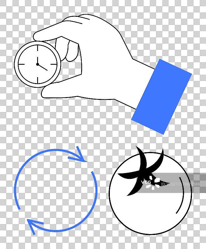 手握秒表，周围有圆形箭头图片素材