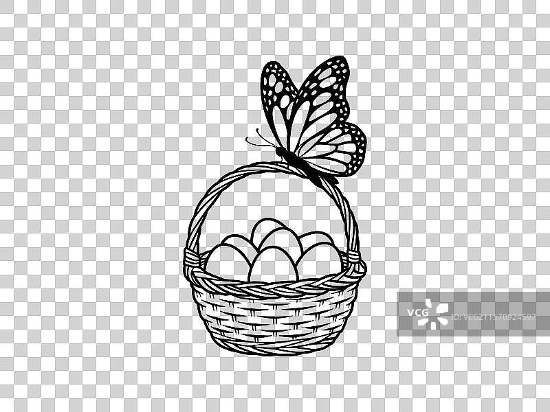 复活节篮子和蝴蝶线条艺术图片素材