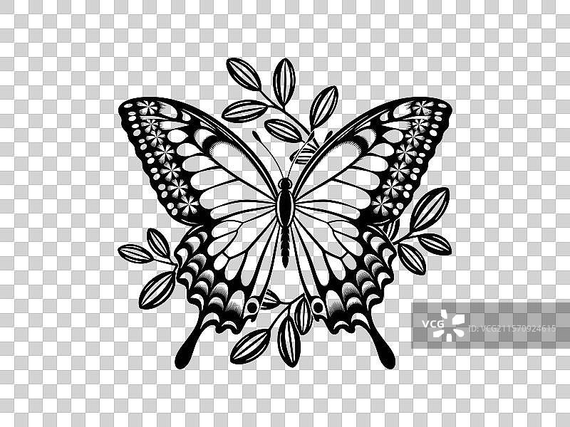 复活节篮子与蝴蝶的线条艺术图片素材