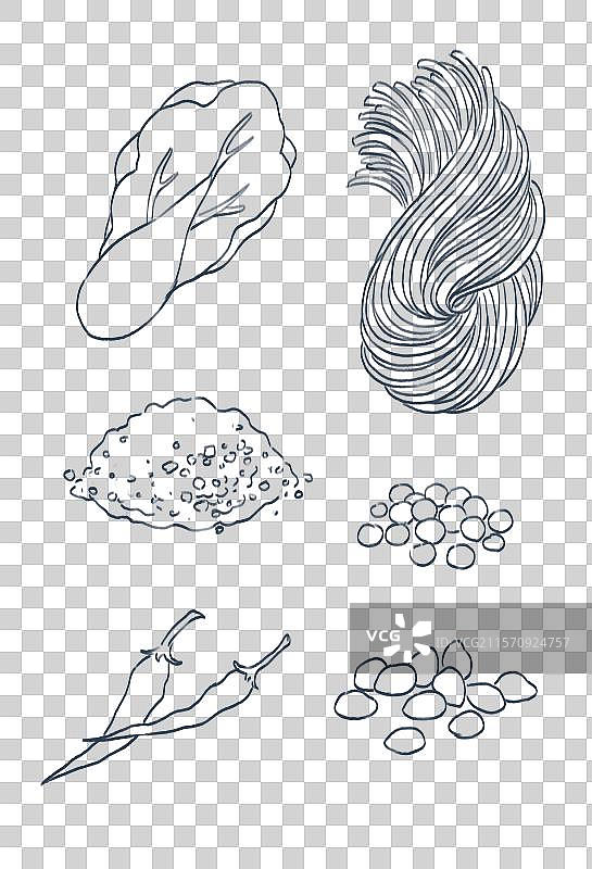 中国传统美食重庆小面插画元素重庆小面配料线稿版图片素材