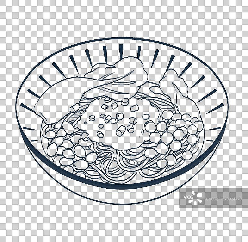 中国传统美食重庆小面插画元素一碗重庆小面线稿版图片素材