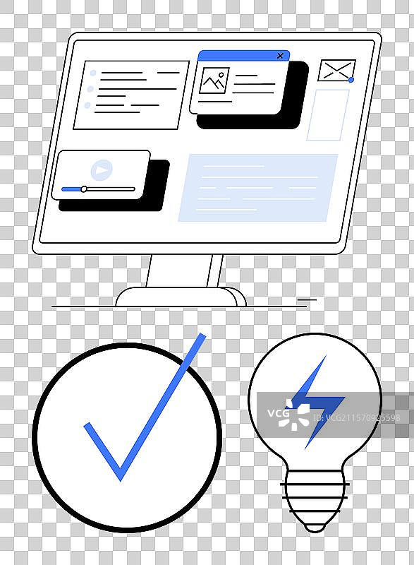 带有桌面界面的数字工作流程勾选标记图片素材