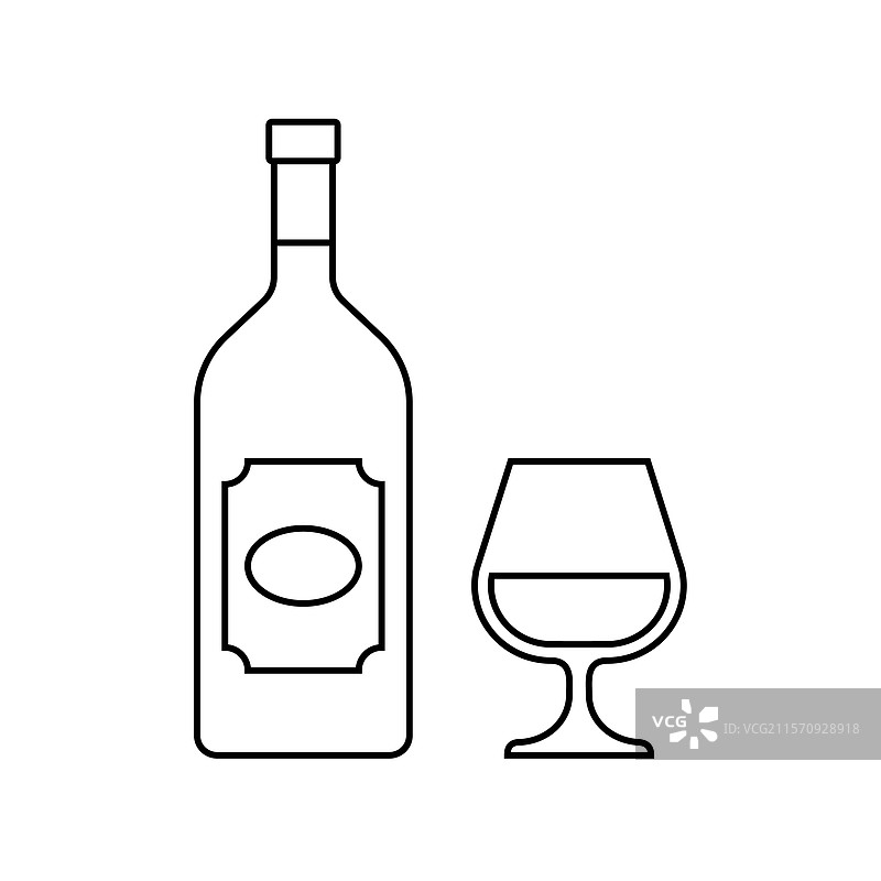 白兰地瓶和酒杯的轮廓图标图片素材