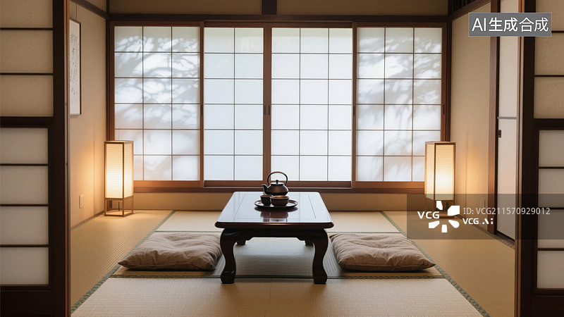 【AI数字艺术】日式榻榻米房间图片素材