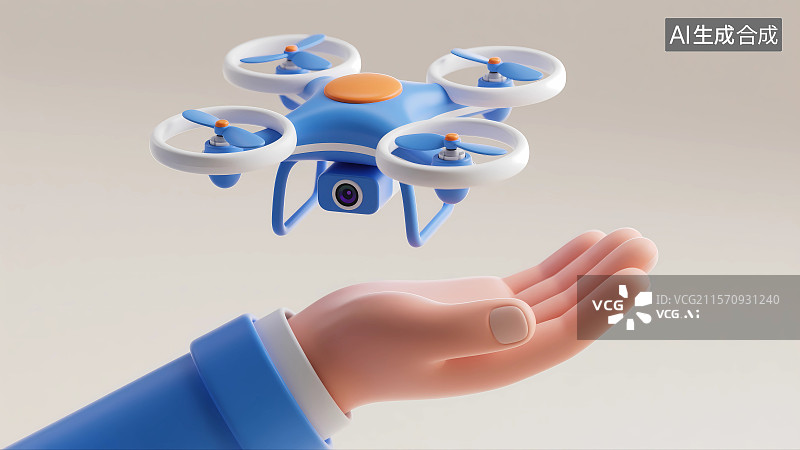 【AI数字艺术】手掌上方的无人机3D卡通插画图片素材