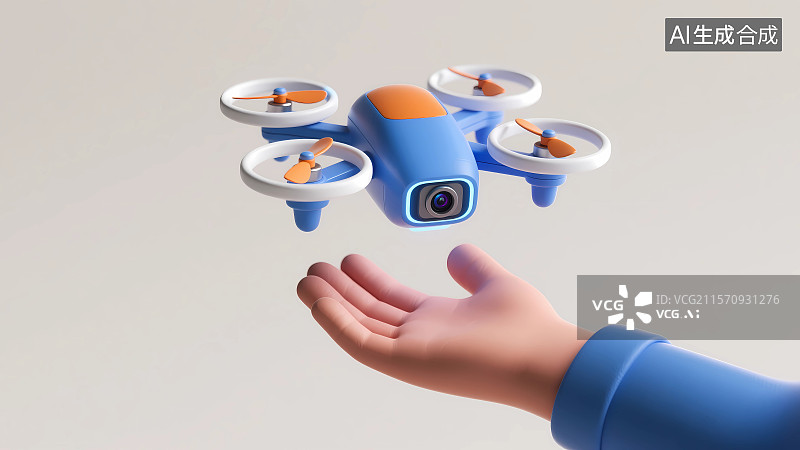 【AI数字艺术】手掌上方的无人机3D卡通插画图片素材