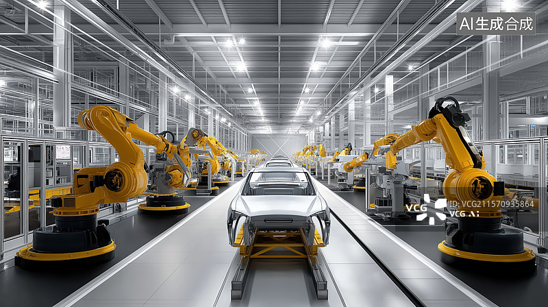 【AI数字艺术】汽车生产线上的自动化机器人图片素材