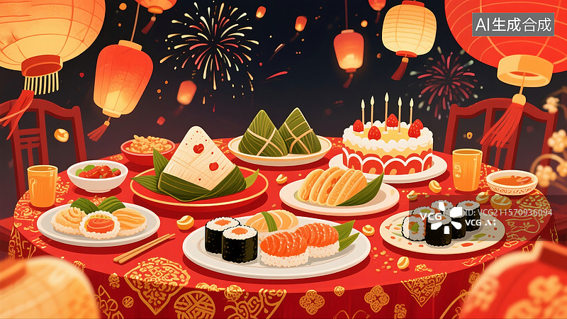 【AI数字艺术】一桌美食图片素材