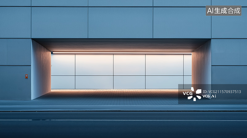 【AI数字艺术】简约风格蓝色冷色调建筑通道背景图片素材