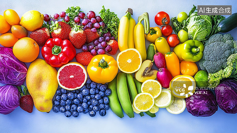【AI数字艺术】色彩斑斓的水果蔬菜拼盘图片素材