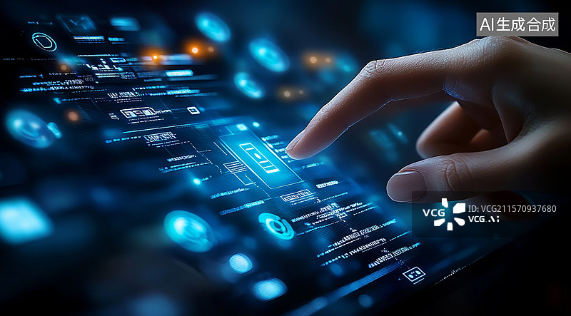 【AI数字艺术】手指触控未来科技界面图片素材