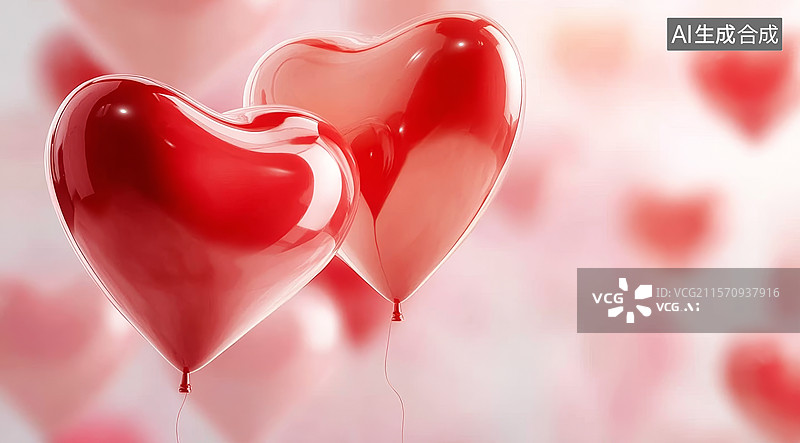 【AI数字艺术】红色心形气球的浪漫场景图片素材