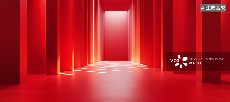 【AI数字艺术】红色长廊的光影艺术图片素材