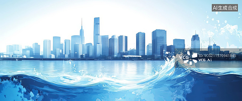 【AI数字艺术】城市被淹没：气候变化的视觉隐喻图片素材