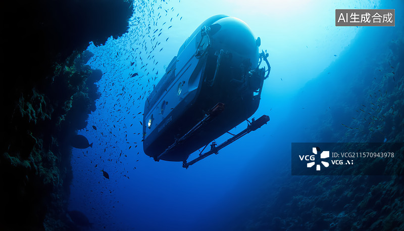【AI数字艺术】深海潜水器水下探测器图片素材