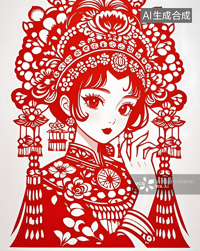 【AI数字艺术】剪纸艺术，二次元女孩图片素材