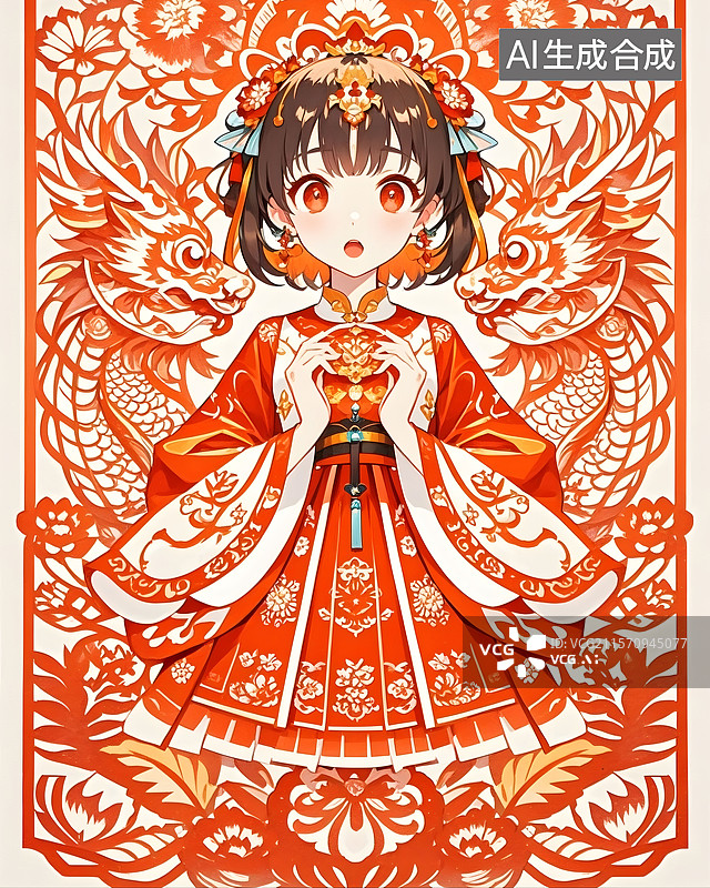 【AI数字艺术】剪纸艺术，二次元女孩图片素材