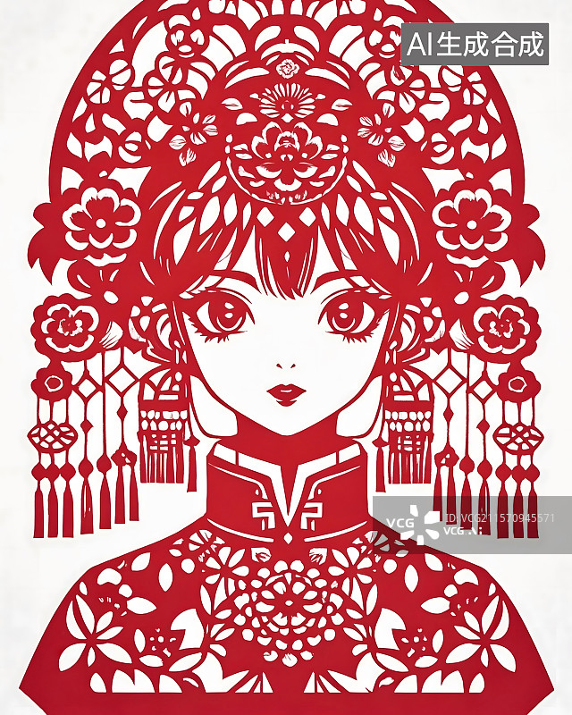 【AI数字艺术】剪纸艺术，二次元女孩图片素材