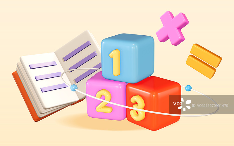 教育培训数学算术计算3D卡通插画图片素材