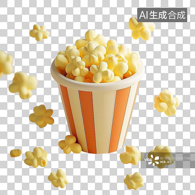 【AI数字艺术】3D渲染，爆米花，卡通快餐，零食免抠元素 分类图片素材