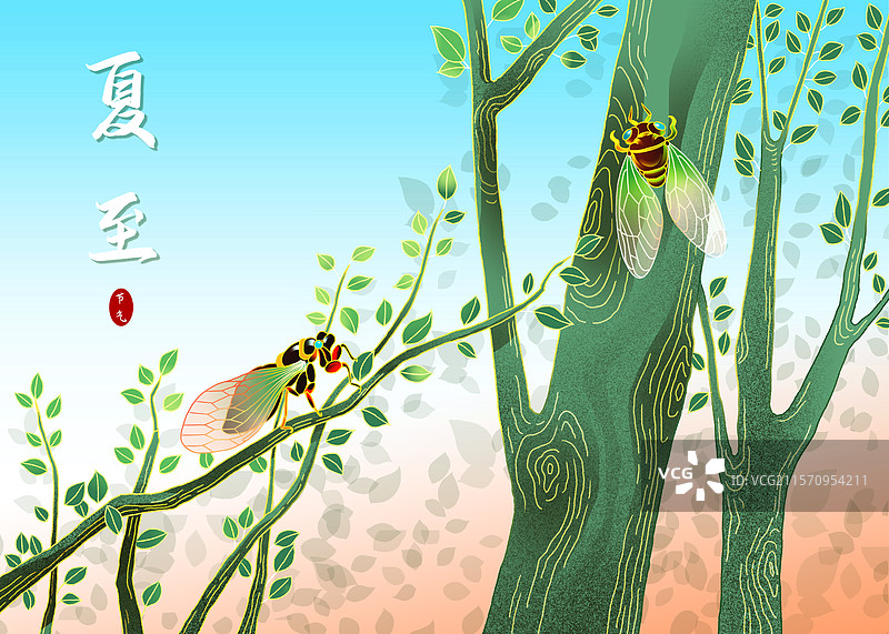 二十四节气-夏至-处暑-手绘插画图片素材