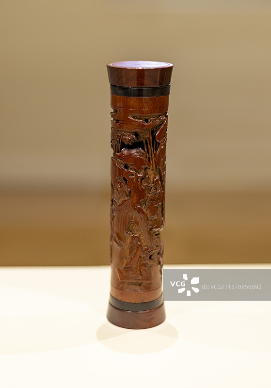 透雕竹林娱游图竹香筒 清 上海博物馆东馆图片素材