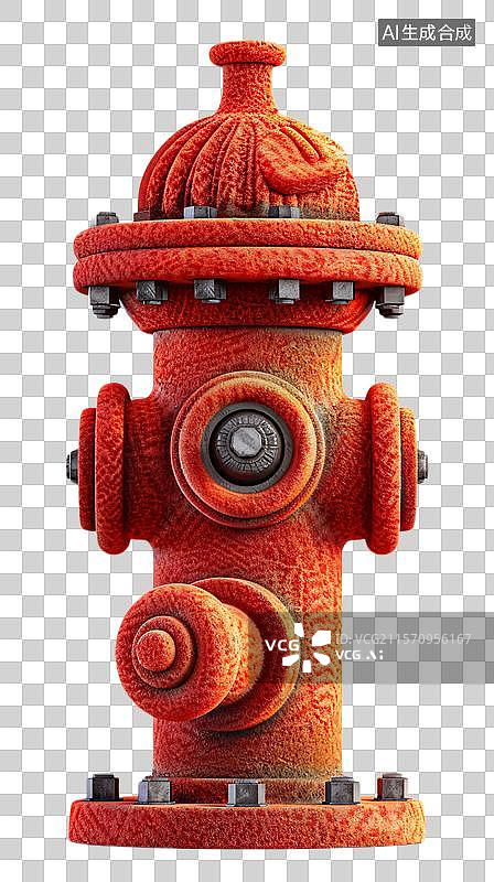 【AI数字艺术】鲜红的城市消防卫士 街头的红色守护者   毛毡风格的消防栓图片素材