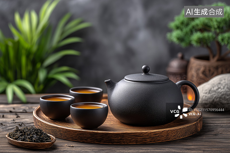 【AI数字艺术】一套中式茶具图片素材