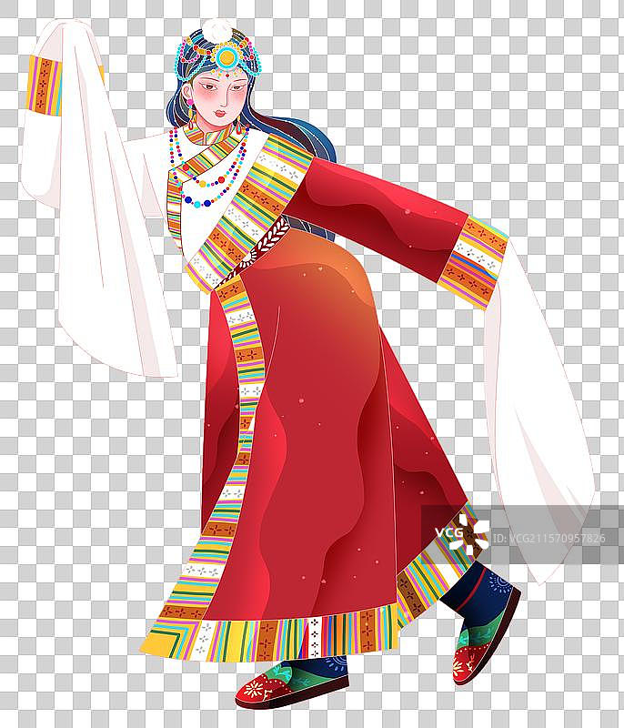 扁平日报风56个民族藏族跳舞少女图片素材