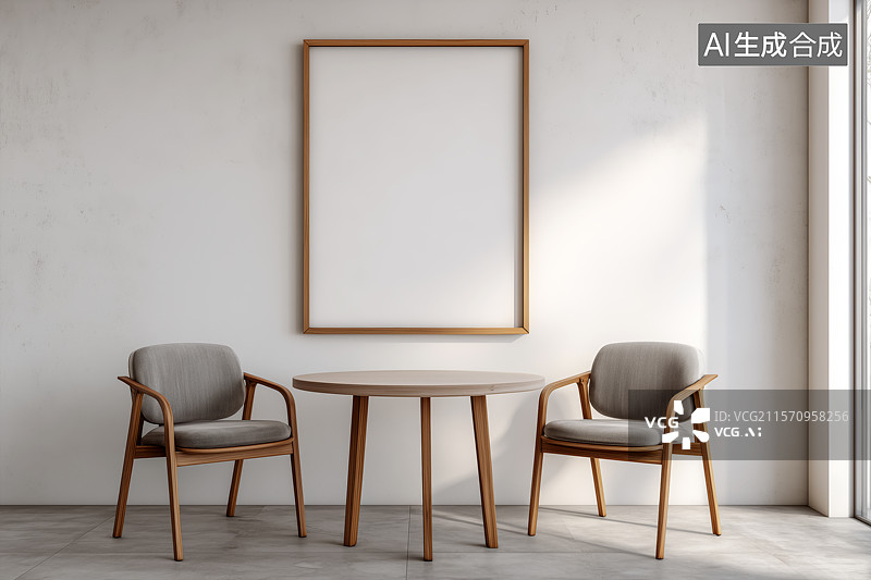 【AI数字艺术】白色简约客厅和空白相框图片素材